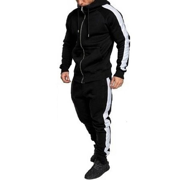 

men's sets zipper pocket hooded coat sports and pants trousers fashion long sleeve gym male suits, Gray