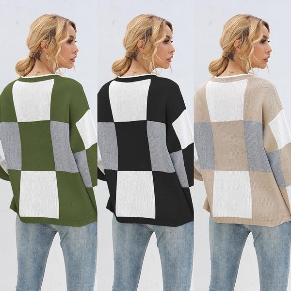 

women's sweaters autumn and winter lady woman's knitted check pattern sweater long style solid knit vd3249 zm8t, White;black