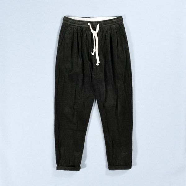 

men's pants autumn fashion men elastic waist solid color cotton comfortable corduroy harajuku pant large size casual drawstring trouser, Black