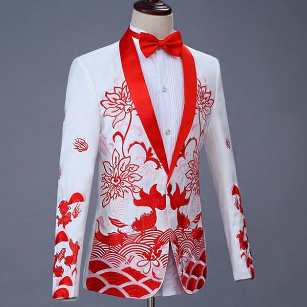 

men's suits & blazers 2 pieces set chinese dress stage host singer costumes ceremonial embroidered suit prom party wedding 1283, White;black