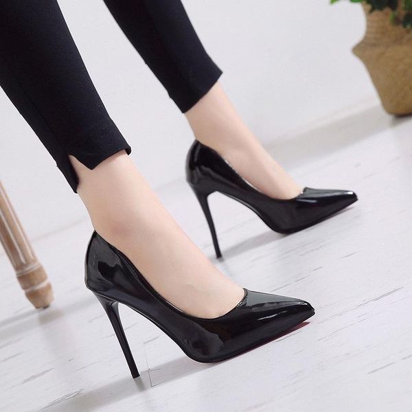 

women pumps high heels black leather pointed toe stiletto shoes woman wedding ladies plus big custom made dress
