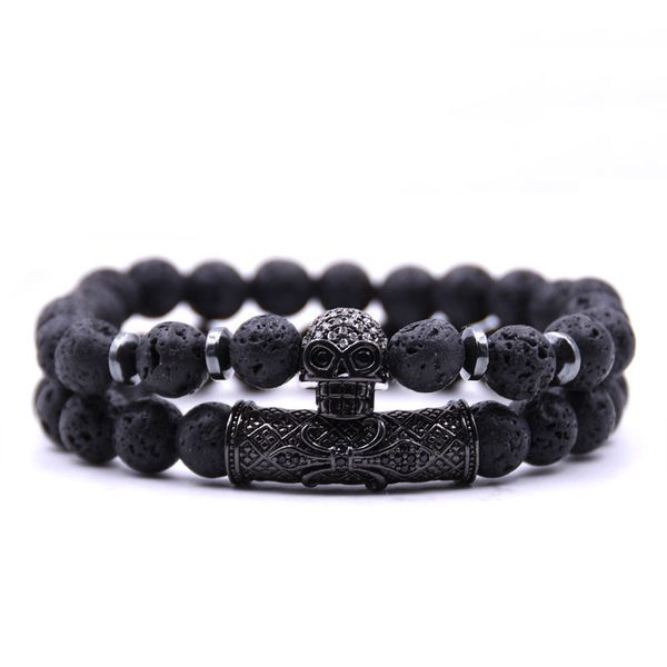 

special offer 70% off copper zircon jewelry micro skull suit combination bracelet o1t3, Black