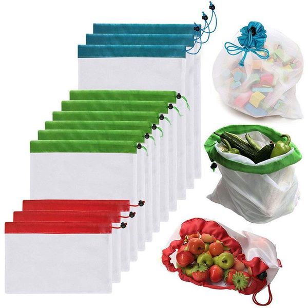 

storage bags 12 pcs organic cotton mesh bag reusable produce eco-friendly vegetable fruit shopping with drawstring