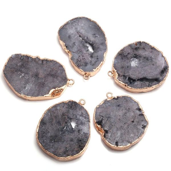 

charms natural stone black crystal cluster pendants irregular shape exquisite charm for jewelry making diy necklace earring accessories, Bronze;silver