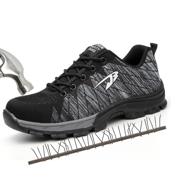 

boots 2021 safety shoes men's summer boot with steel toe and sole - puncture breathable knit sneakers casual work, Black