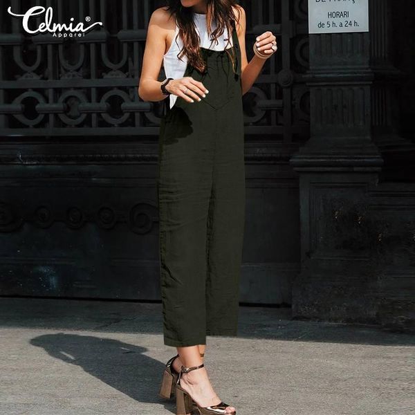

women's jumpsuits & rompers celmia women solid straps wide leg sleeveless 2021 summer vintage bib dungarees casual plus size overalls 7, Black;white
