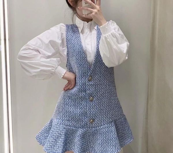 

casual dresses european and american -selling autumn woolen texture sleeveless lotus leaf swing mini vest skirt fashion elegance, Black;gray