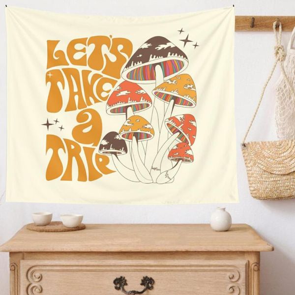 

tapestries quotes mushroom tapestry wall decor girls dorm room hanging aesthetic let's take a try decoration