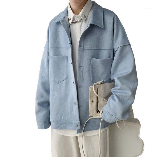 

men's solid oversized suede jackets korean style men casual loose coats 2021 autumn fashion outerwear, Black;brown