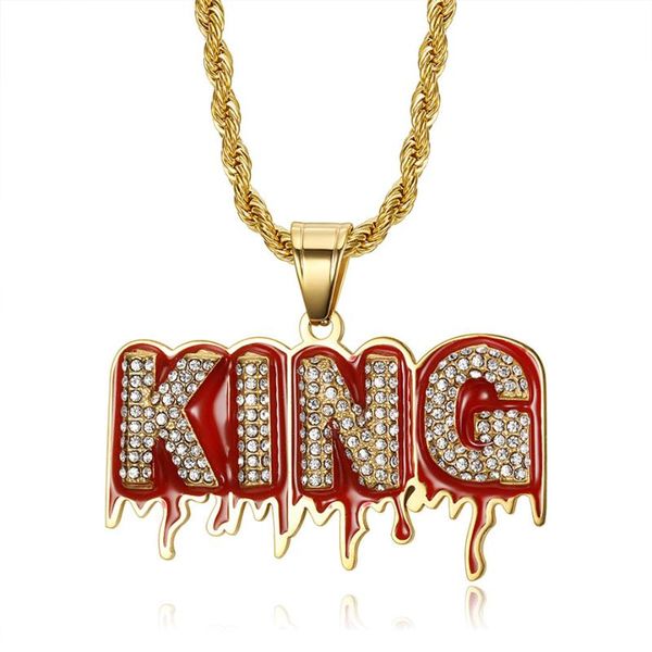 

pendant necklaces hip hop iced out bling full cz king with rope chain gold color stainless steel men women jewelry drop, Silver