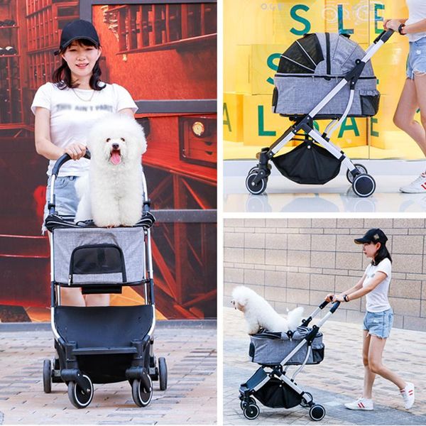 

outdoor pet stroller carrier foldable detachable cage four wheel strolling cart for dogs cats pets within 20kg dog car seat covers