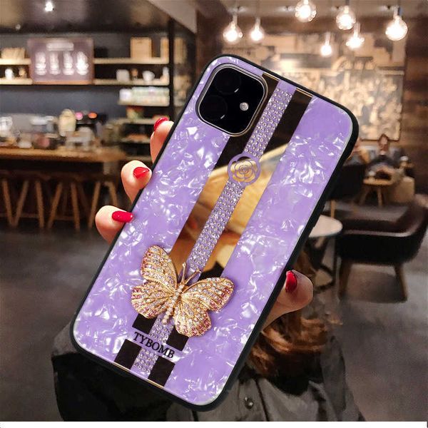 3D Butterfly Flor Bling Diamante Hard PC TPU casos para iphone 13 2021 12 mini 5.1 6.4 6.7 11 pro max xr xs 10 x 8 7 mais cristal floral