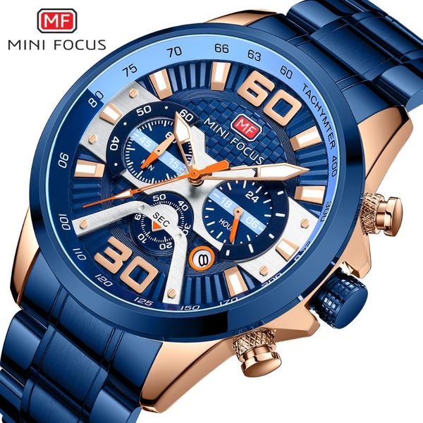 

wristwatches minifocus mens watches stainless steel sports chronograph quartz watch men fashion relogio masculino, Slivery;brown