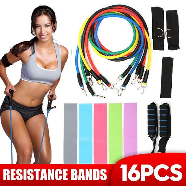 

16pcs resistance tube set gym fitness exercise workout heavy handles yoga band elastic trainning bands