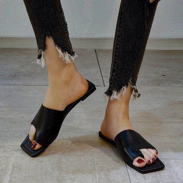 

plus size female fashion footwear women slippers clip toe casual flats ladies sandals summer shoes pu sewing comfort slides, Black