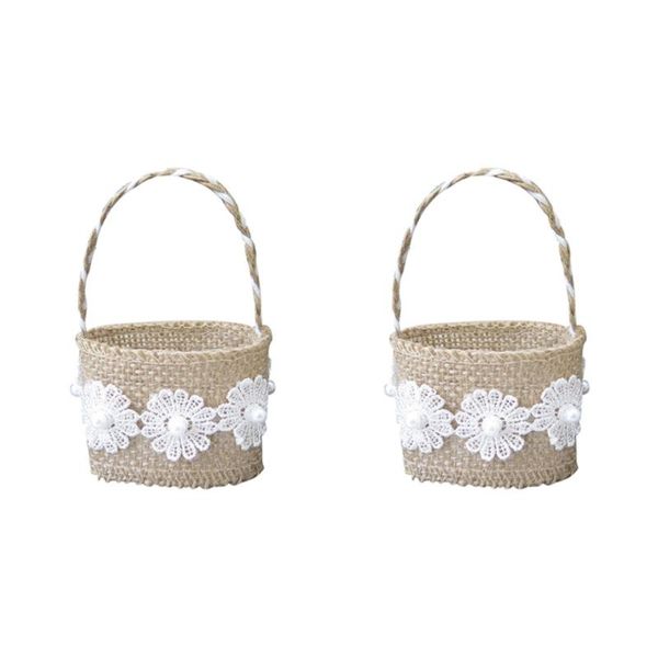 

4pcs linen flower basket romantic storage holder wedding party for candy gift wrap