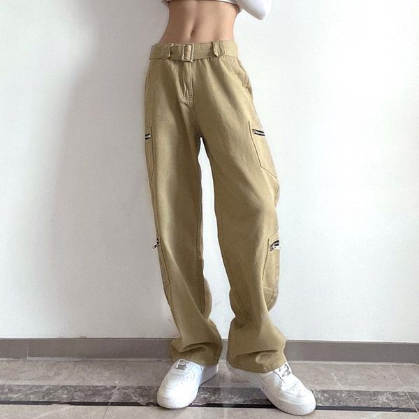 

women's jeans khaki cargo mid waist straight baggy denim pants pocket women vintage casual 90s streetwear fashion overalls y2k trousers, Blue