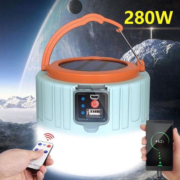 

portable lanterns led solar camping light spotlight emergency tent lamp remote control phone charge outdoor for hiking fishing