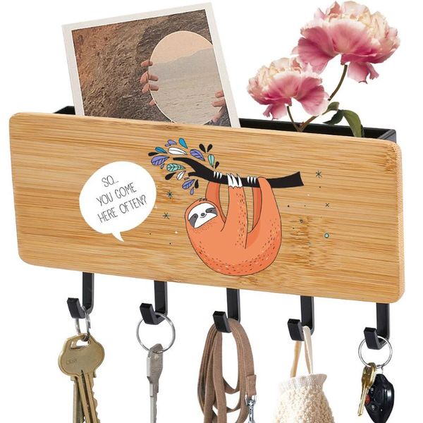 

wooden key hanger sloth pattern multifunctional entrance storage box decorative wall hanging household hook tool for home hooks & rails
