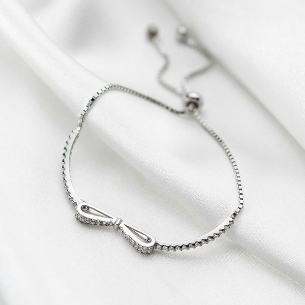 Charm-Armbänder, 925er Silber, plattiert, Schleife, Damen-Armband, glänzender Zirkon, Tennis, modisch, Hochzeit, Party, Schmuck, Mädchen, Geburtstagsgeschenk