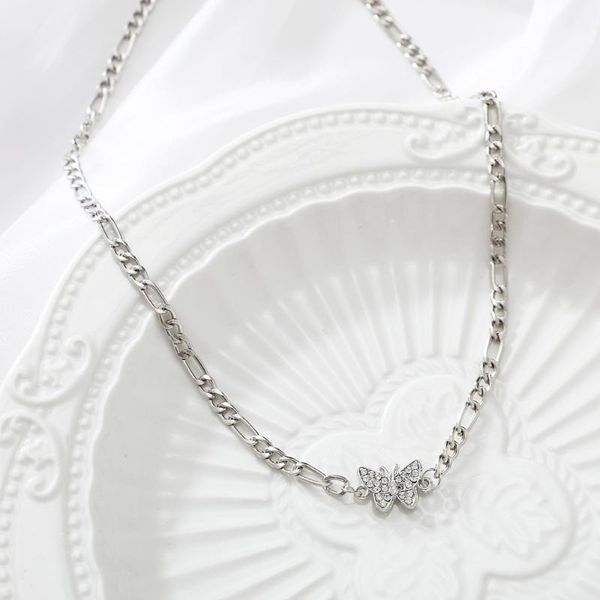 

pendant necklaces dazzling butterfly choker necklace rhinestone chain simple clavicle animal korean jewelry, Silver