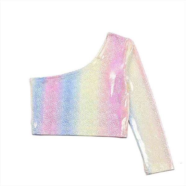 

toddler girls one shoulder long sleeve loose oblique collar t shirt casual contrast color outfit fashion daily wear, Blue