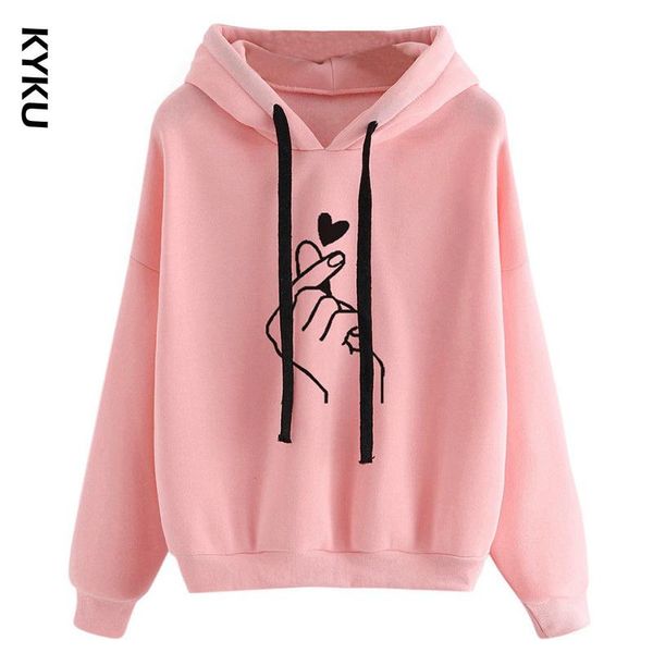 

women's hoodies & sweatshirts harajuku and oversize kpop black pink love finger casual streetwear girls hood long sleeve tracksuit