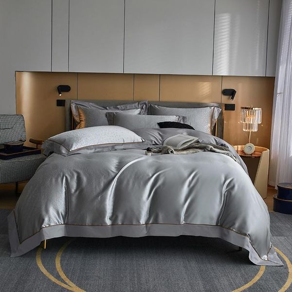 

bedding sets high-end satin jacquard grey duvet cover luxury 800tc egyptian cotton set 4pcs soft silky flat/fitted sheet pillowcases