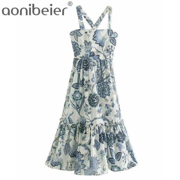 

printed summer sleeveless wide strap women maxi dress casual beach holiday ankle length high waist ruffles 210604, Black;gray