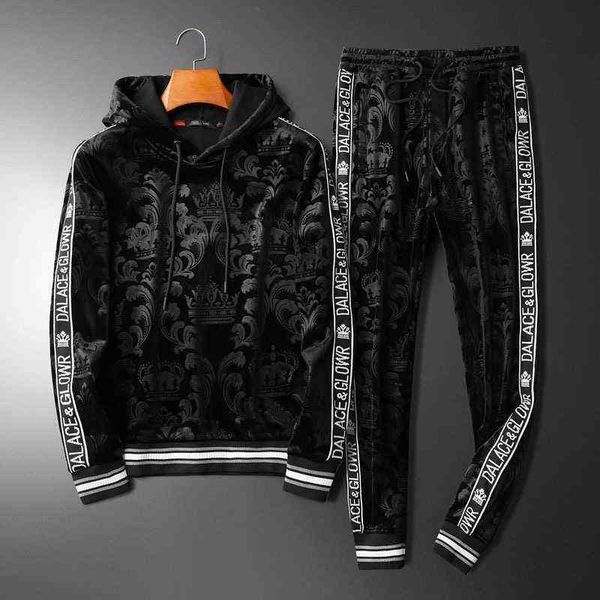 

new autumn and winter suit european and american men's casual hooded velvet long-sleeved trousers sports suit g1217, Gray