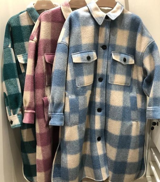 

women's wool & blends coat and outwear woolen plaid turn-down collar embroidery logo loose long sleeve single breasted slit ladies jack, Black