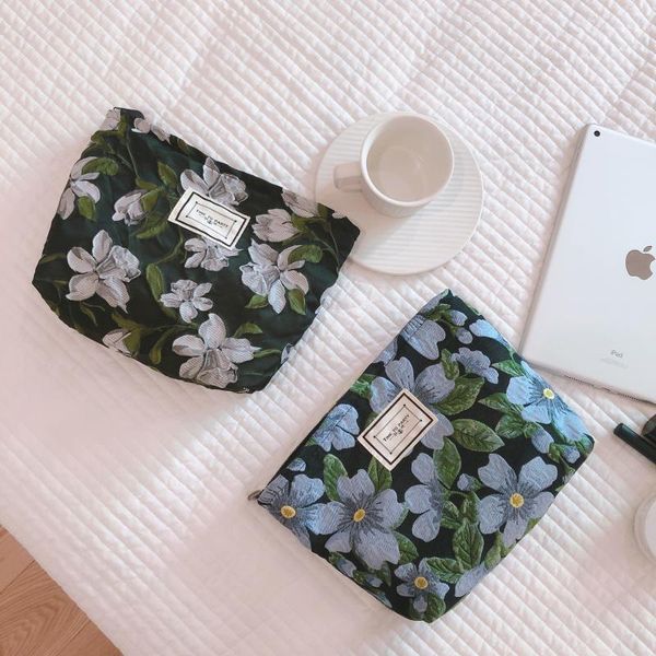 

cosmetic bags & cases korean style navy floral bag women girls lipstick makeup pouches ladies portable beauty clutch