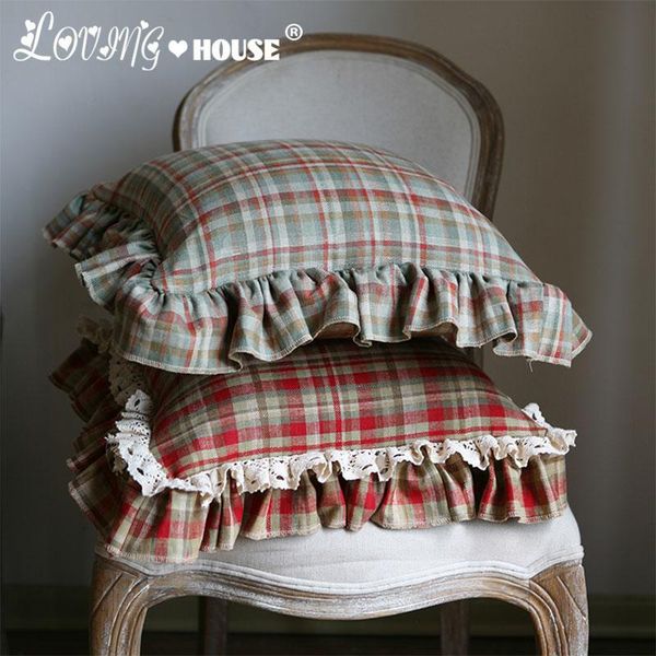 

pillow case linen cotton ruffle lattice cushion cover nordic style korean pastoral american sofa decoration 45x45cm pillowcase