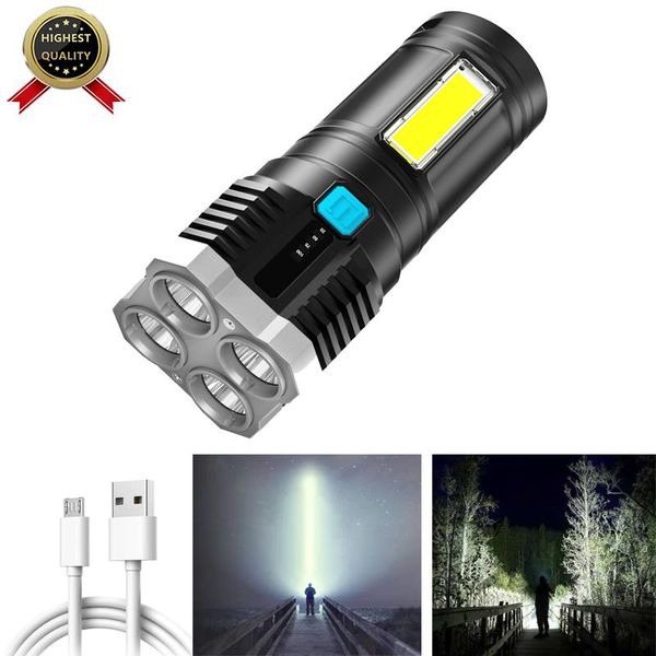 

flashlights torches super bright torch 4 wicks cob powerful long-range light usb portable waterproof for outdoor