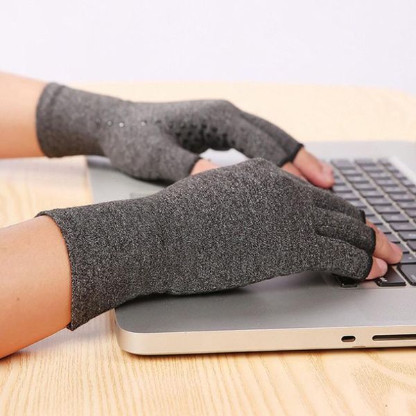 

men anti-fatigue compression hand gloves massages non-slip stretch elastic warm half finger fingerless cycling, Black
