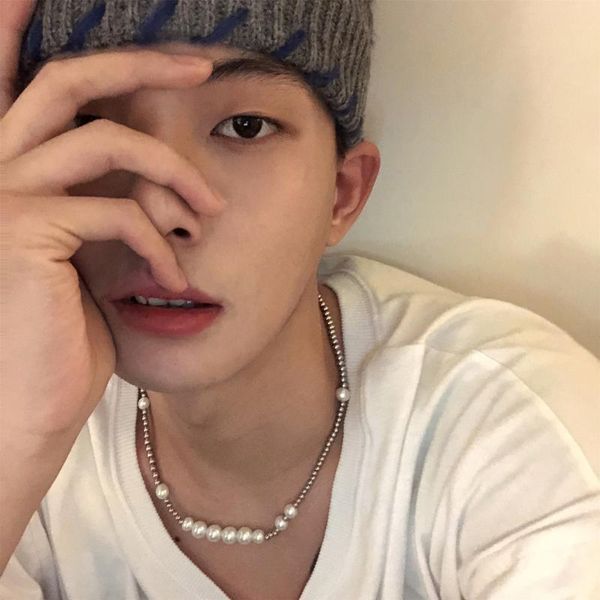 

pearl retro hip hop titanium steel necklace trend for men and women chains, Silver