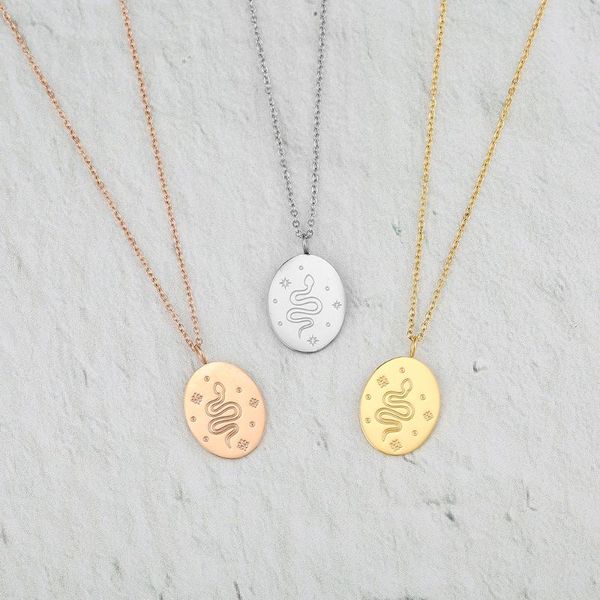 

wholesale oval necklace engrave desert snake star stainless steel pendant as fashion lady gift 10pcs/lot necklaces, Silver