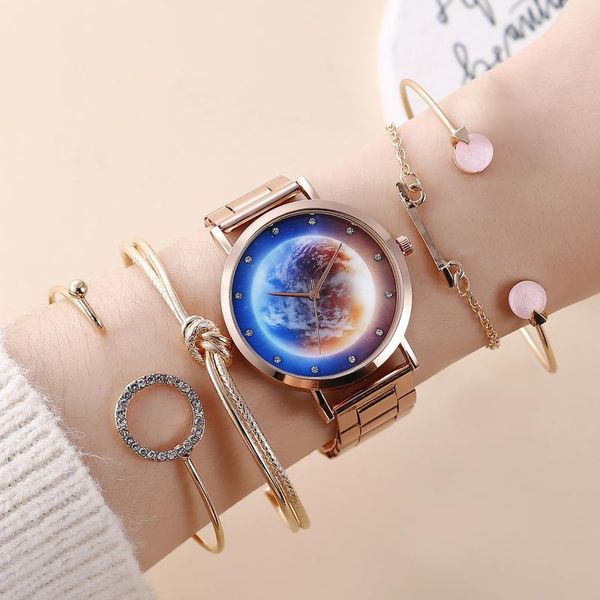 

wristwatches 5pcs women watches luxury relogio feminino wrist watch for stainless steel rose gold quartz ladies gifts t6, Slivery;brown