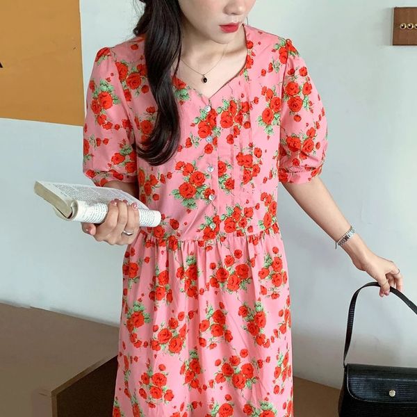 

casual dresses women's dresses will see female temperament square floral turtleneck plied little bubbling sleeve button printed on 3lrm, Black;gray