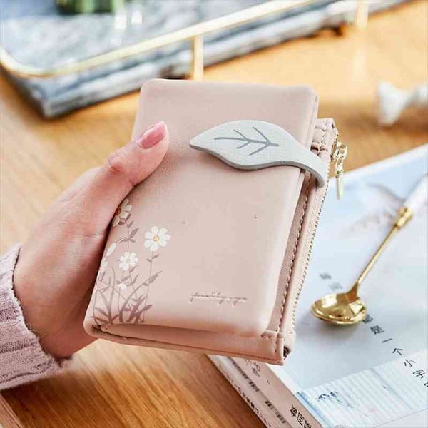 

leaves small wallet women hasp zipper purse soft pu leather ladies card holder mini girl clutch, Red;black