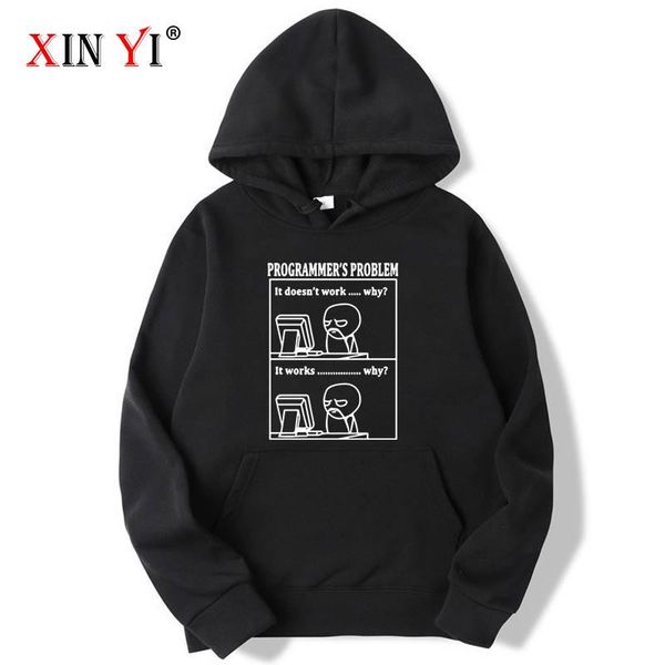

men's hoodies & sweatshirts xinyi fashion brand funny print programmer problem blended cotton spring autumn male hip hop man top, Black