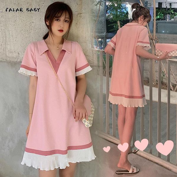 

summer polov collar loose pregnant women dress foreign mother skirt Â maternity dresses, White