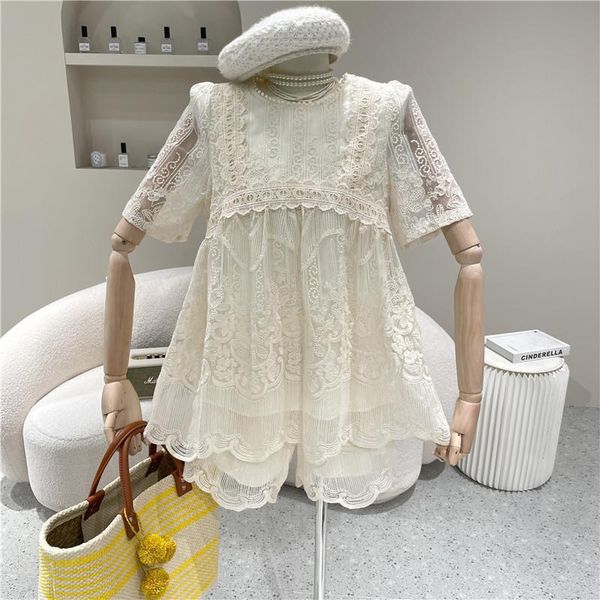 

women's tracksuits clothing 2021 summer retro fashion temperament lace shorts suit two piece set, Gray
