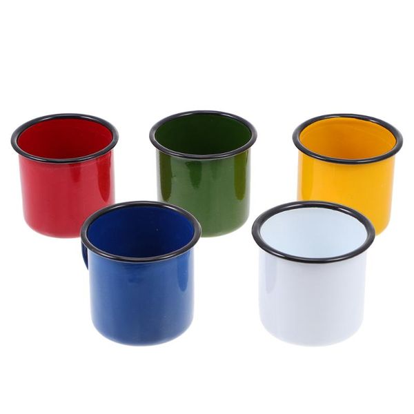 

mugs 5pcs multi-functional enamel vintage small cups (assorted color)