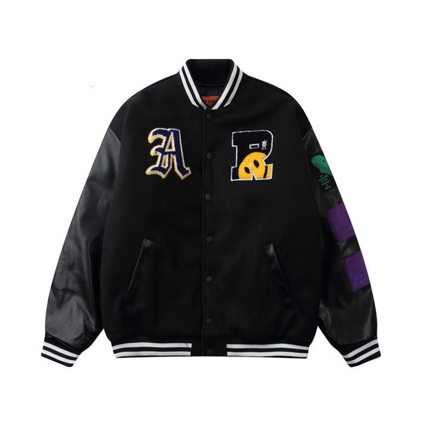 

men's jackets hip hop baseball jackets smiley letters embroidered shreds bomber fashion loose college streetwear harajuku jacket h3bt, Black;brown