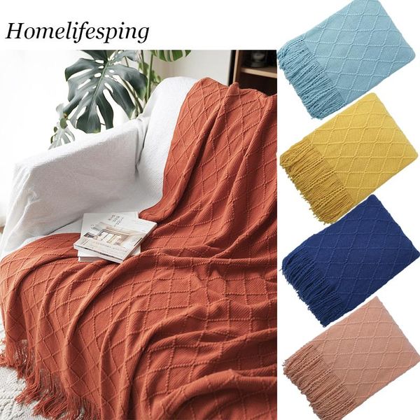 

blankets nordic knitted blanket travel grey khaki sofa throw with tassels air condition large soft hand