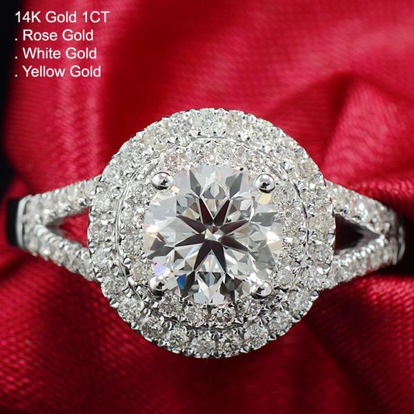 

cluster rings 14k rose gold 1 moissanite diamond ring women elegant round 2 laps luxury trendy wedding party engagement anniversary, Golden;silver