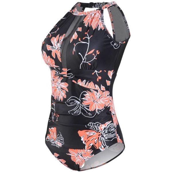 

women's swimwear mesh swimsuit one piece high neck women one-piece suit 2021 swimming for floral bathing may bather, White;black