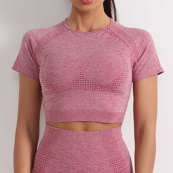 

women's sport shirts seamless short sleeve crop workout yoga slim fit active running fitness t-shirts gym breathable outfit