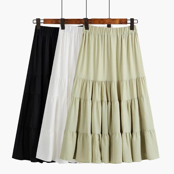 

skirts cake female a-line high waist spring and autumn 2021 small mid-length skirt long women, Black